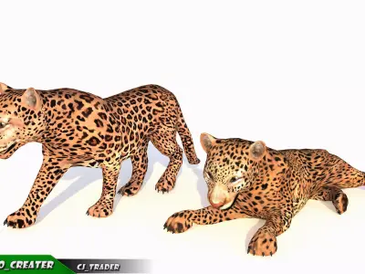 Lowpoly Jaguar-Leopard Animated 3D model Low-poly 3D model