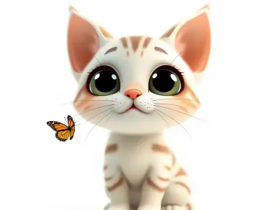 Adorable Kitten with Butterfly Model Pack Low-poly 3D model