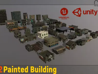 42 Painted Buildings - Unity and UE package Low-poly 3D model