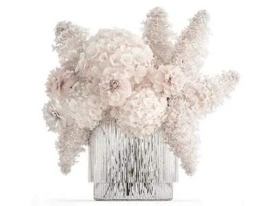 Bouquet of white flowers lilac peony hydrangea in vase 433 3D model