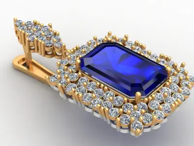 Rectangle Sapphire Diamond Gold Earring 3D print model