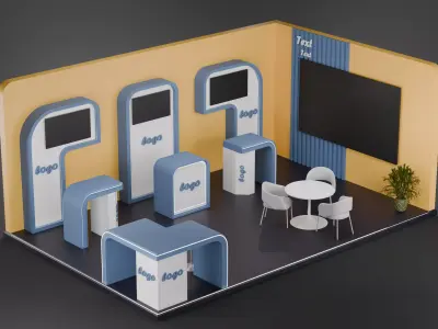 Modern 3D Exhibition Booth with Modular Counters  Low-poly 3D model