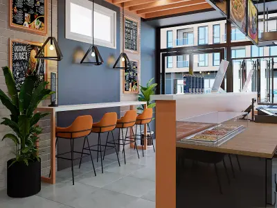 Cafe Restaurant Interior Design Scene 3D model