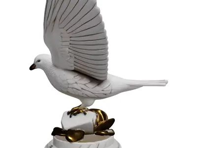 White Marble Dove Statue Golden Leaves Low-poly 3D model