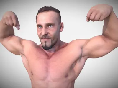 Bodybuilder male posing for camera Low-poly 3D model