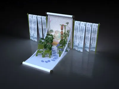 Chinese style beauty Chen Chinese painting calligraphy  3D model