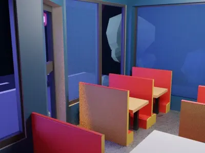 Low Poly Coffee shop highly Detailed blender model  Low-poly 3D model