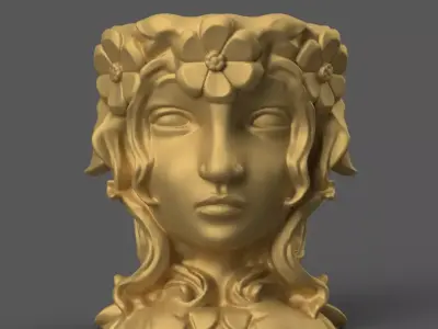 Flower Crown Woman Planter 3D STL File for Decoration 3D print model