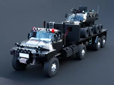Military semi trailer Low-poly 3D model