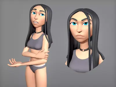 Cartoon female character Ava base mesh Low-poly 3D model