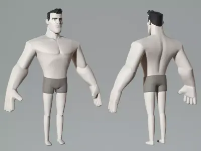 Cartoon male character base mesh Low-poly 3D model