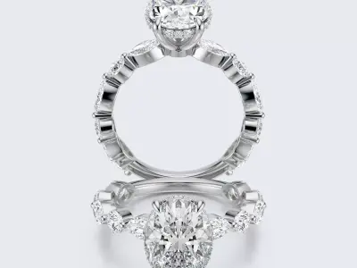 Oval cut  engagement ring 3D print model