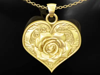 Rose Heart gold pendant jewelry 3D print model