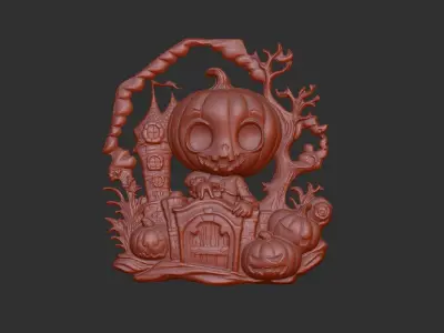 haloowen pumpkin with home 3D print model