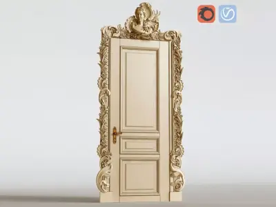 Palace door with carved platband 3D model