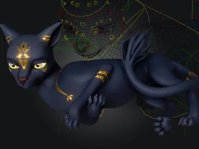 Egyptian Bastet Cat Rigged Low-poly 3D model