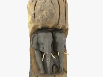 Wooden Asian Elephants Low-poly 3D model