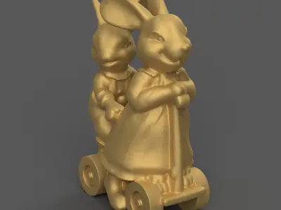 Cute Bunny Couple 3D Model STL File for Home Decoration 3D print model