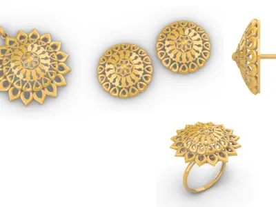 Pushkara Mandala Pendant Set With Ring 3D print model