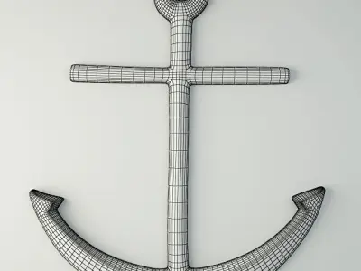 Vintage Nautical Folk Art Painted Gold Anchor 3D model