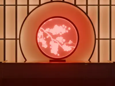 Low Poly Japanese Neon Sakura Lamp  Game Ready PBR Low-poly 3D model