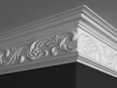 Cornice Moulding 3D Model with Floral Elements 3D model