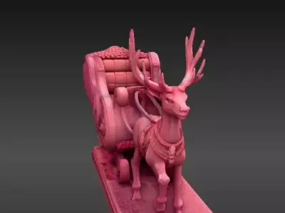 Reindeer Sleigh 3D Model Christmas Winter Decor Print-Ready Low-poly 3D model