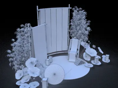 Chinese style artistic conception and styling 3D model