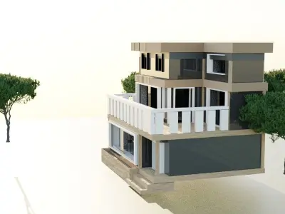 house modern with balconies on top 3D model