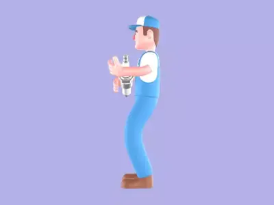 Stylized 3D Mechanic Showing Engine Part - Cartoon Male 3D model