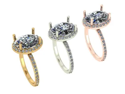Oval halo solitaire diamond ring 3D print model
