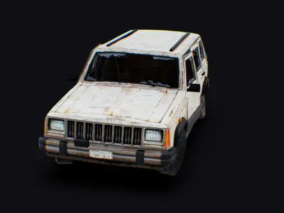 Wrecked Old Jeep Rusty White Destroyed Car Broken Van SUV 4x4 Low-poly 3D model