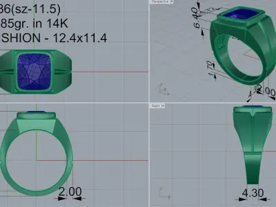 Cushion Cut Ring 4186 3D print model
