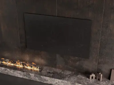 Decorated TV wall with fireplace 3D model