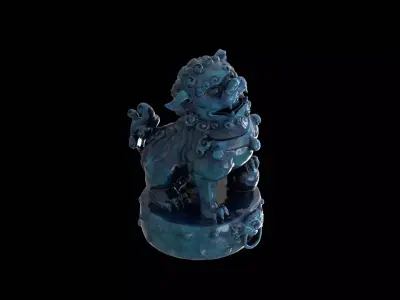 Blue Ceramic Imperial Guardian Lion Statue 3D model