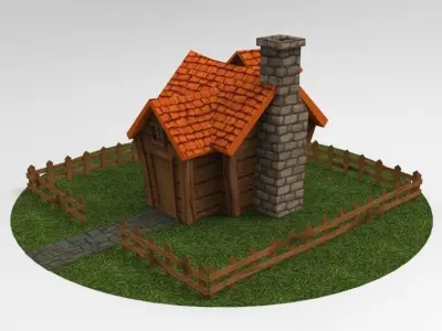 Low Poly House - Game Ready wooden with roof Low-poly 3D model