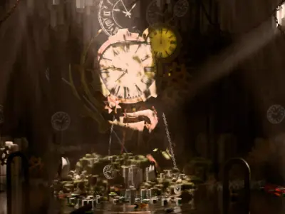 Liminal Water and Clock Scene in Cave Free 3D model