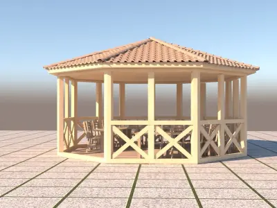 Alcove 3D wooden gazebo 3D model
