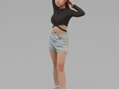 A Young Woman Holding Her Hands At the Back Of Head 3D model