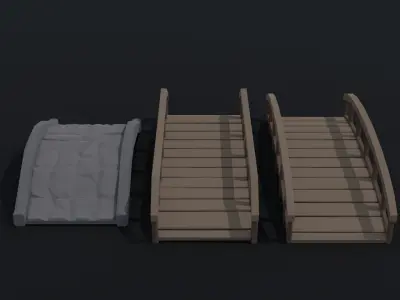 Cartoon medieval bridge kit Polygonal Style Low-poly 3D model