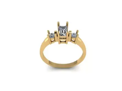 Luxury Engagement Ring with Emerald Cut and Round Diamonds 3D print model