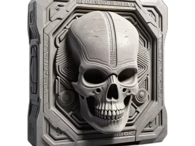 Alien Skull Ancient SciFi Relief Low-poly 3D model