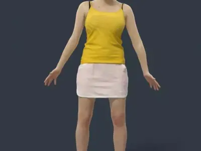 Woman Sport Animated in a skirt and tanktop - A-pose - Dream Low-poly 3D model
