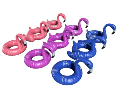  Flamingo Pool Float Pack Low-poly 3D model