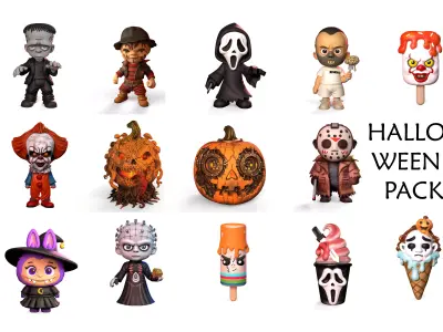 Set of Halloween characters and decorations 3D Model Collection
