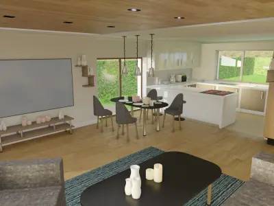 Modern house with a stove Low-poly 3D model