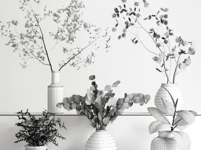 collection Plants Bouquet Indoor glass vase 07 3D model