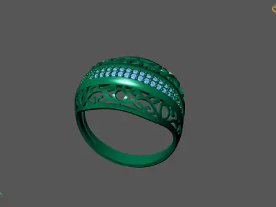 Women Ring With Stone Diamond Ready STL 3DM Models Womens Rings 3D print model 4