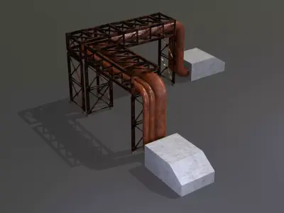 PBR Industrial Pipe Bridge Game Ready Modular Element 3D Model Low-poly 3D model