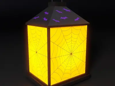 Lantern low poly 3d model halloween with bats and spiders 3D model